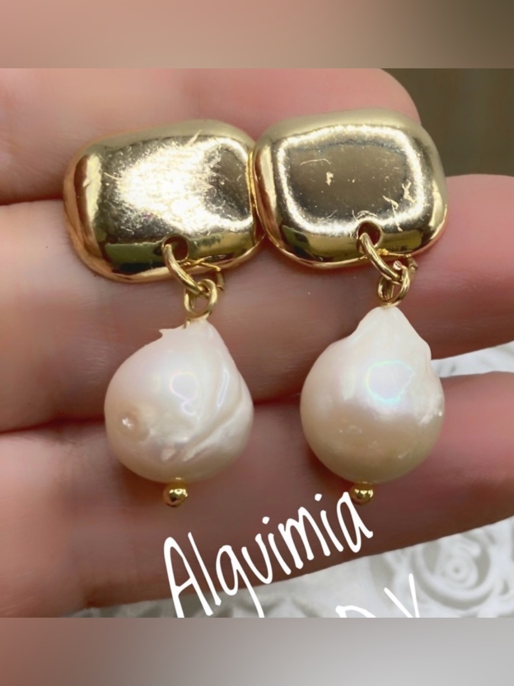 Chunky baroque Biwa Pearl drops gold statement studs earrings
